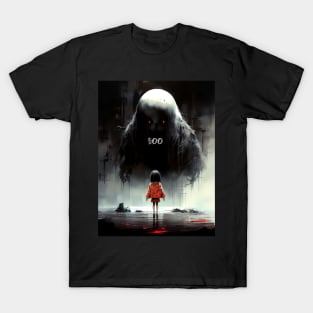 Halloween Boo: The Night the Giant Goblin with Red Eyes Said "Boo" on a Dark Background T-Shirt